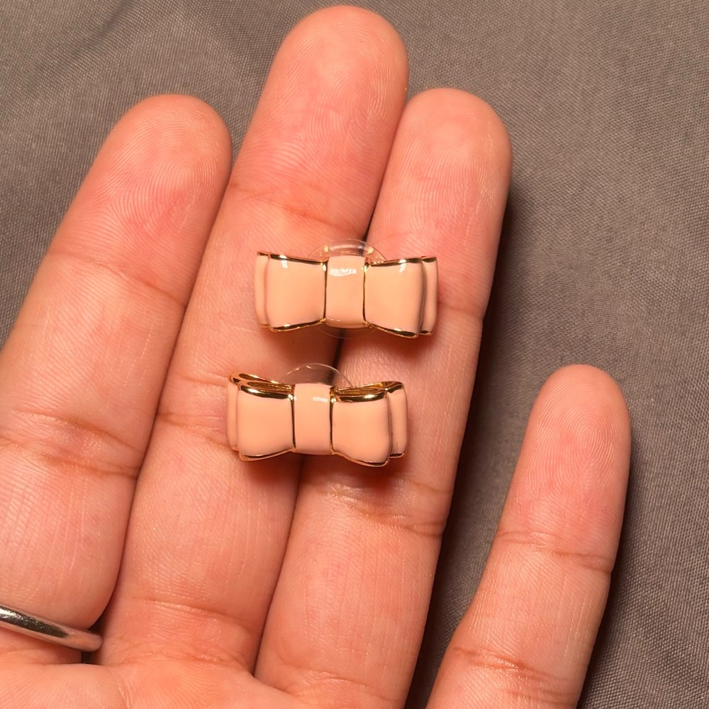 Kate Spade New York Pink and Tose Gold Copper Tone Bow Earrings